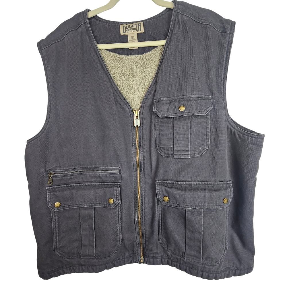 Duluth Trading Co Mens Sherpa Lined Full Zip Heavy Canvas Vest Size 2XL Workwear